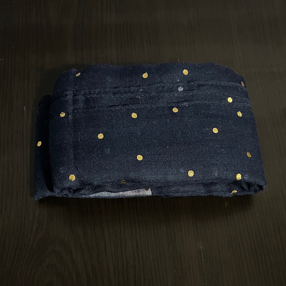 New Light Scarf Navy Blue with Metallic Gold-Colored Dots Gauzy Evening